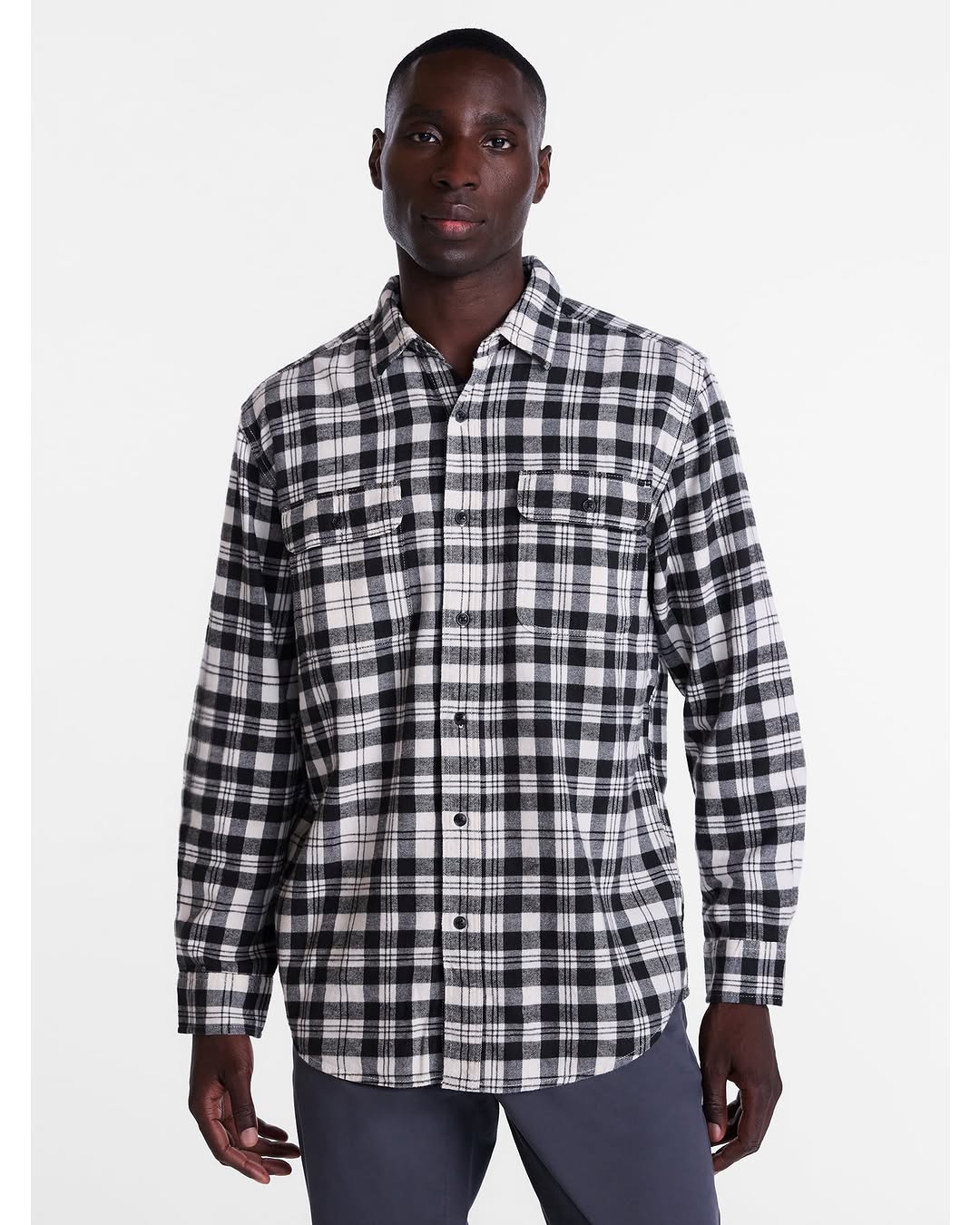 Men's 100% Cotton Flannel Shirt with Double Pockets