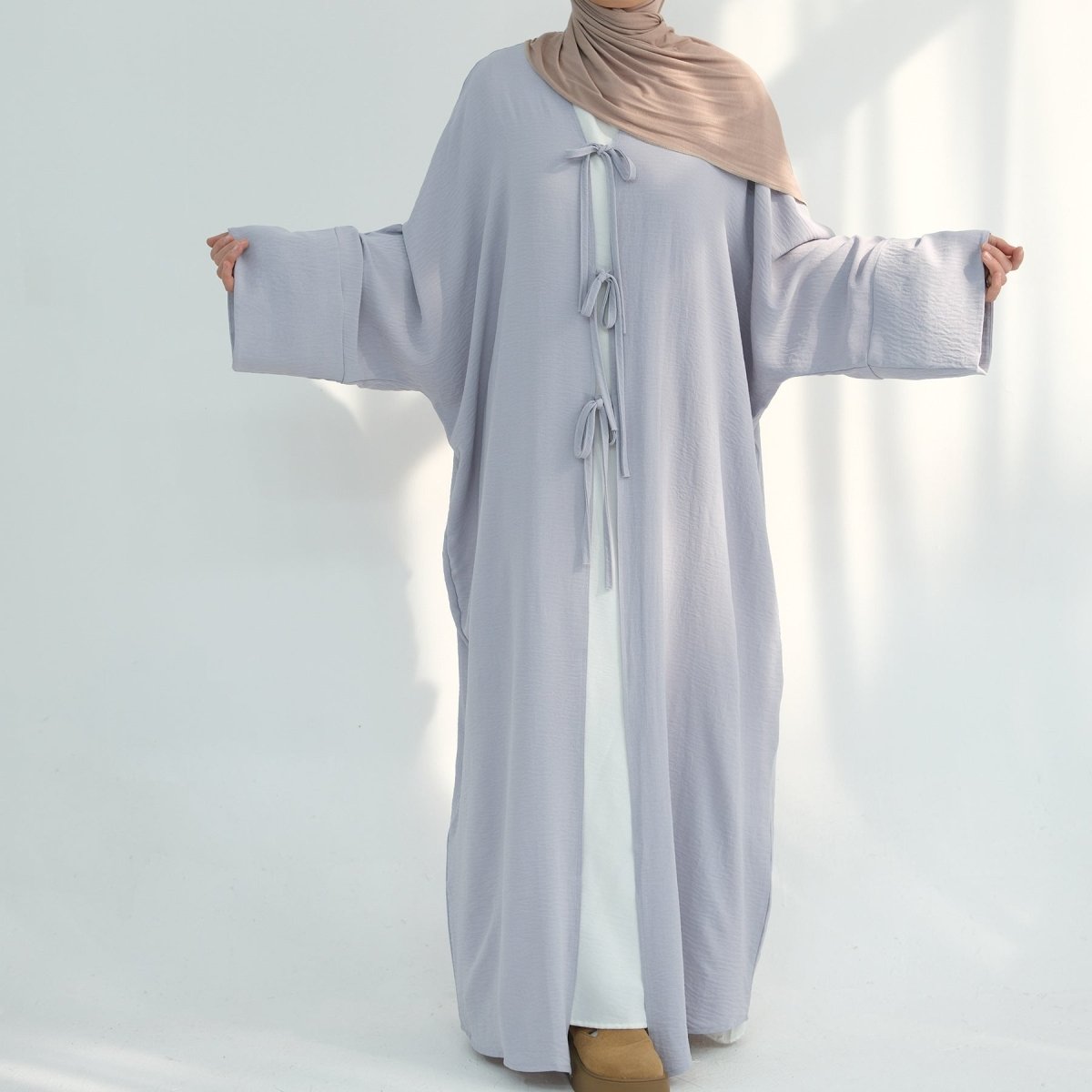 Elegant Lace-Up Open Kimono Abaya