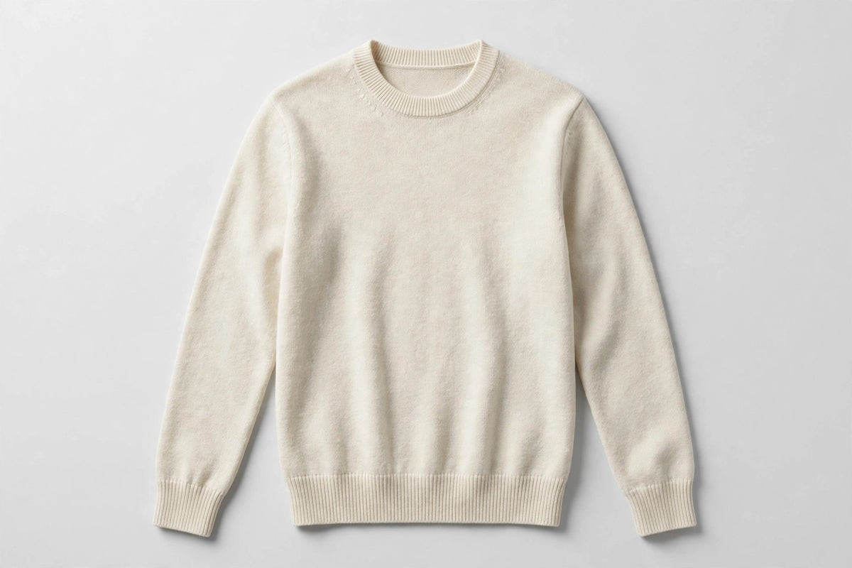 Mens Cream Crewneck Knit Sweater - Elegant Minimalist Fall Sweater