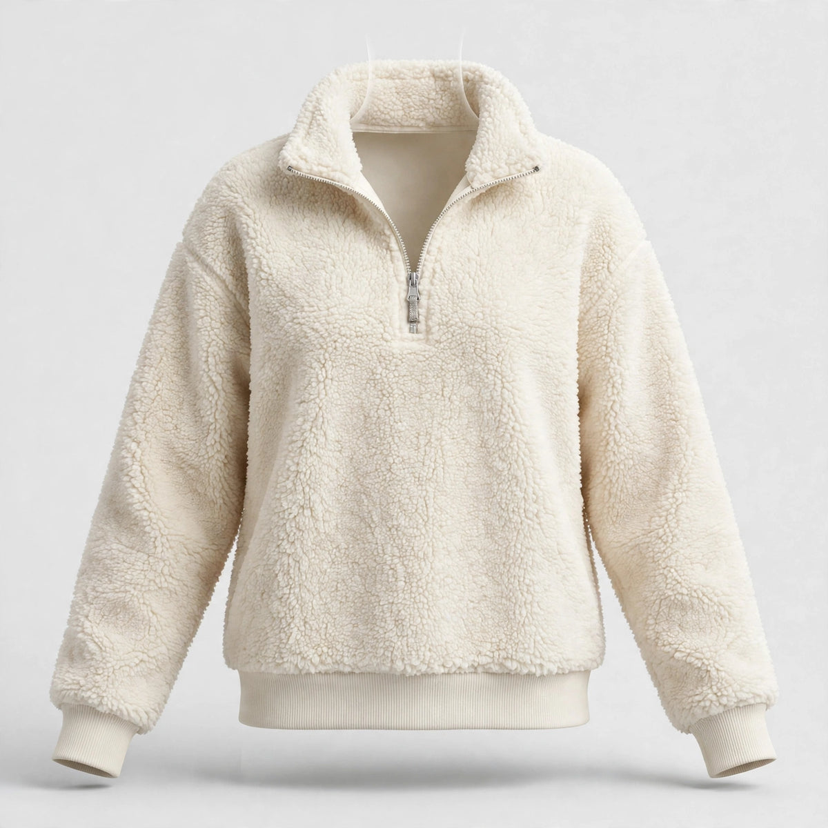 Womens Sherpa Quarter-Zip Pullover - Fuzzy Fleece Sweatshirt
