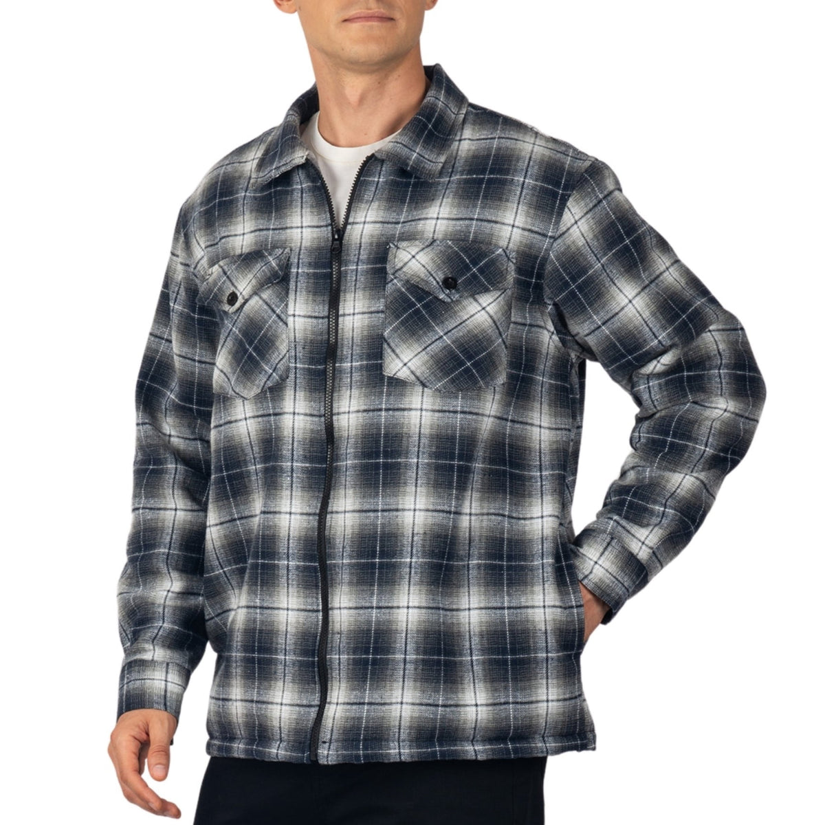 Men's Fleece-Lined Flannel Shirt Jacket - Warm Winter Shacket - photo 3