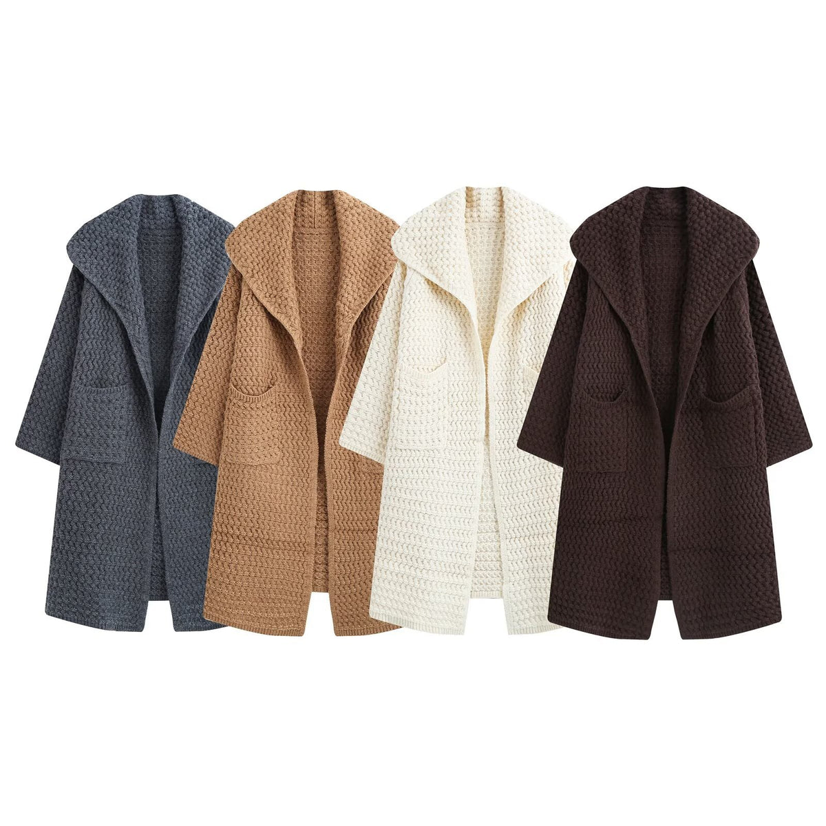 Thickened Knitted Open Front Large Lapel Longline Knit Coat for Women
