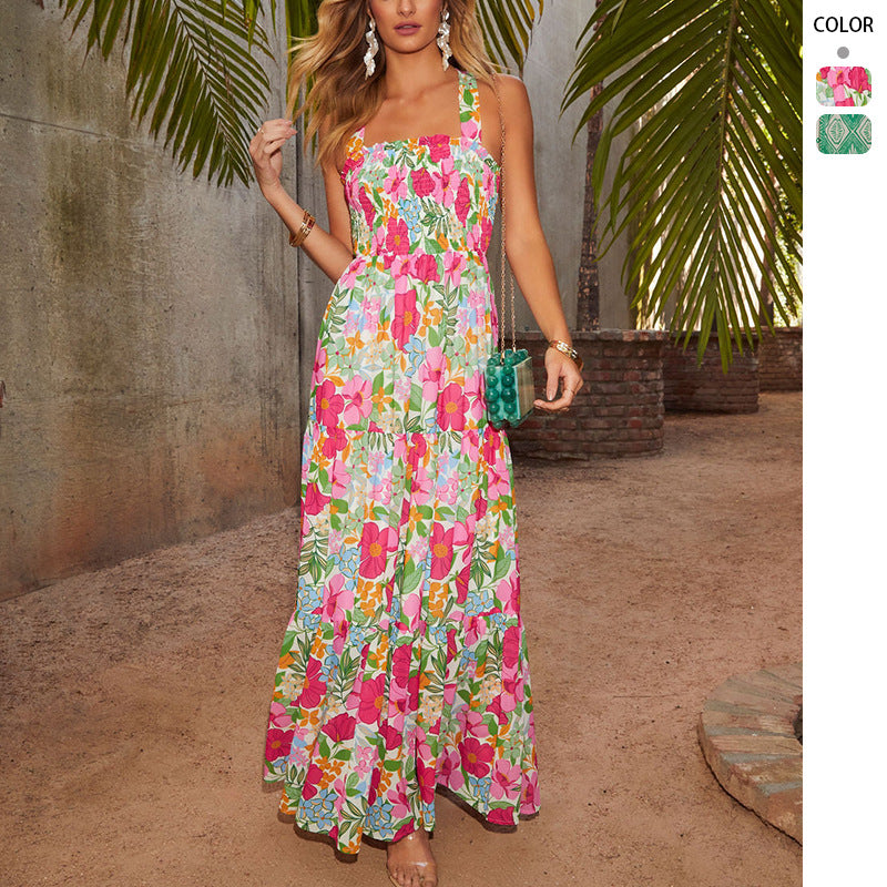 women's printed sleeveless maxi dress