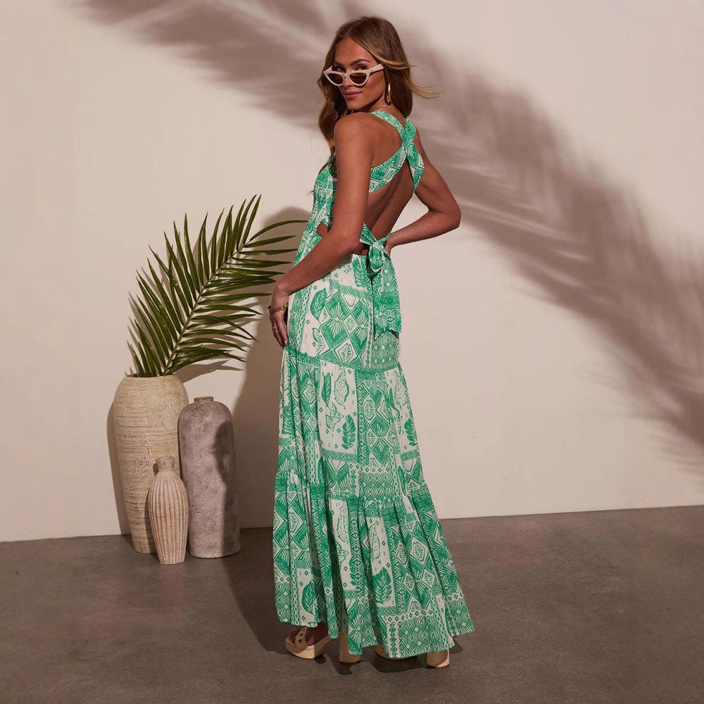 women's printed sleeveless maxi dress