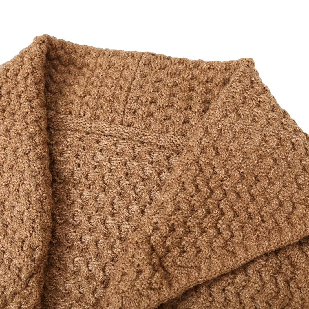 Thickened Knitted Open Front Large Lapel Longline Knit Coat for Women