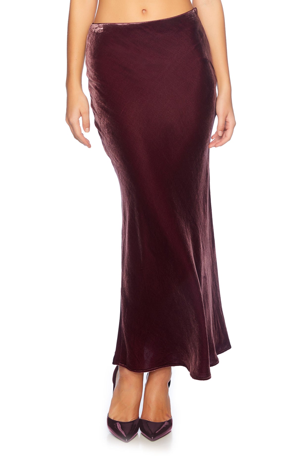 Burgundy velvet slip skirt