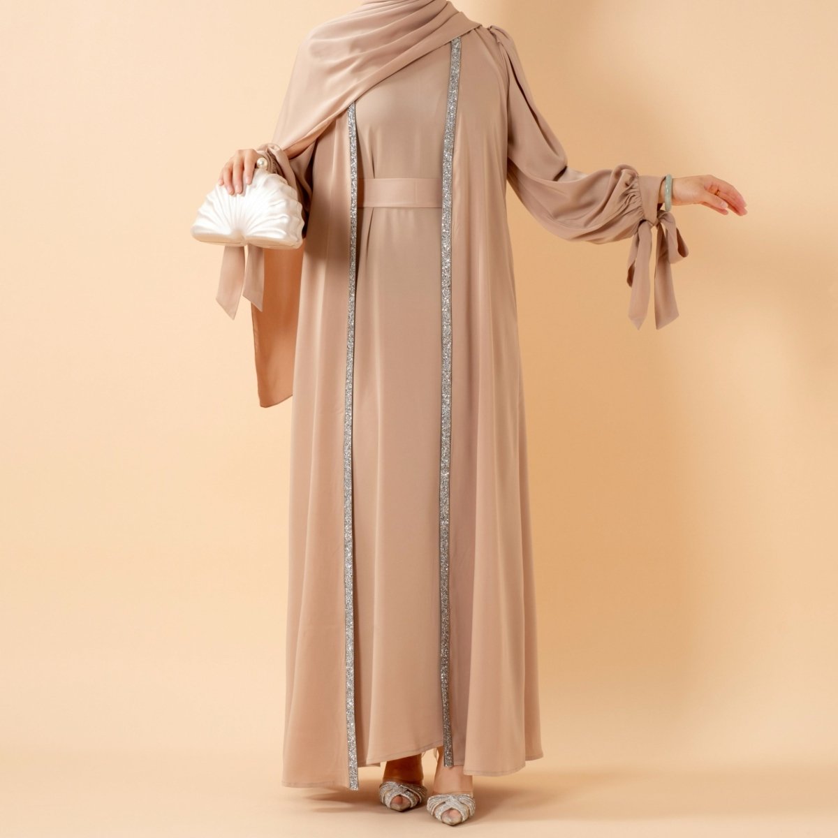 Elegant Bow Sleeve Abaya & Inner Dress Set