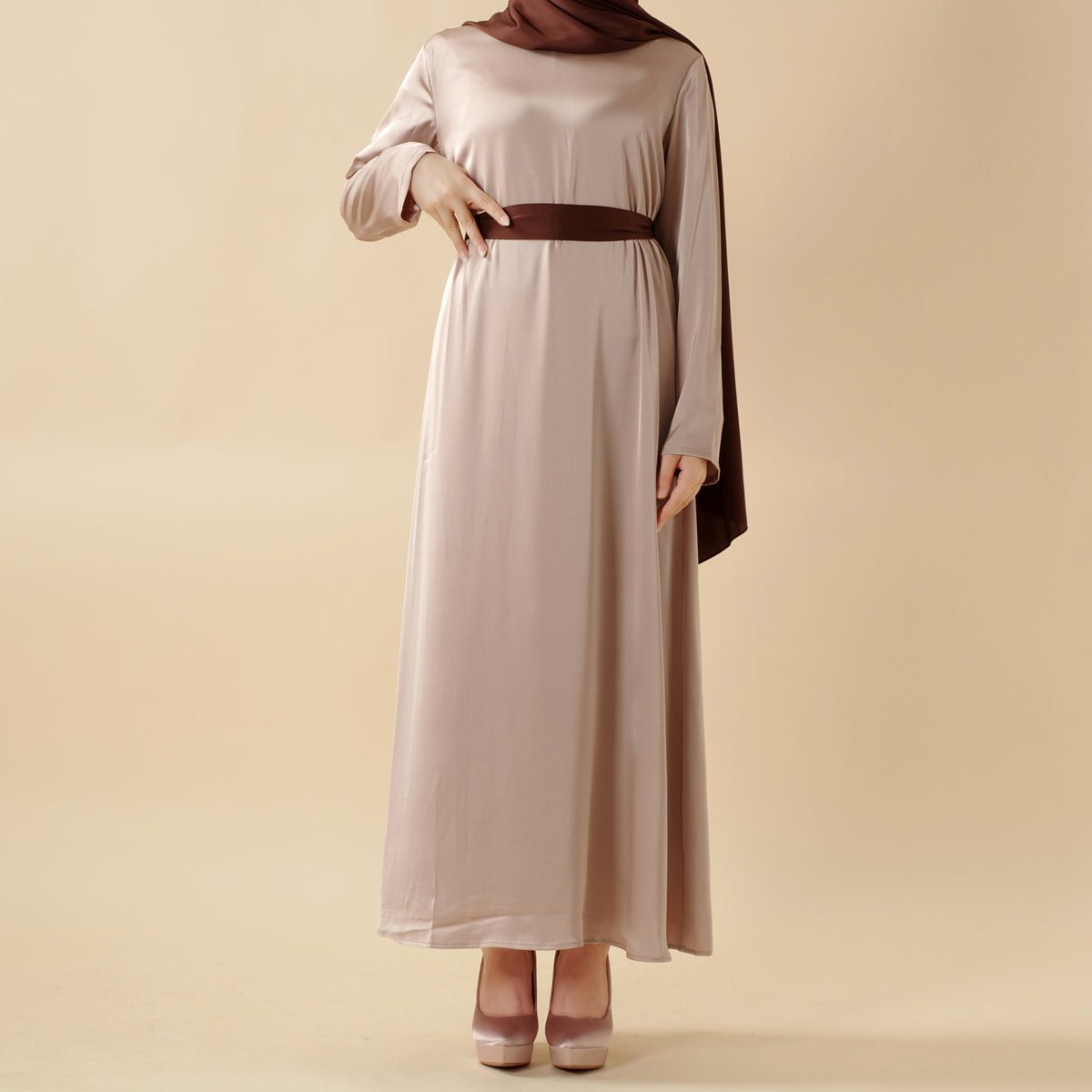 Elegant Bow Sleeve Abaya & Inner Dress Set