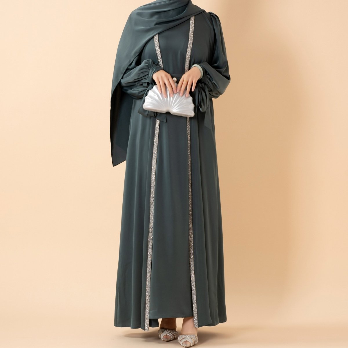 Elegant Bow Sleeve Abaya & Inner Dress Set