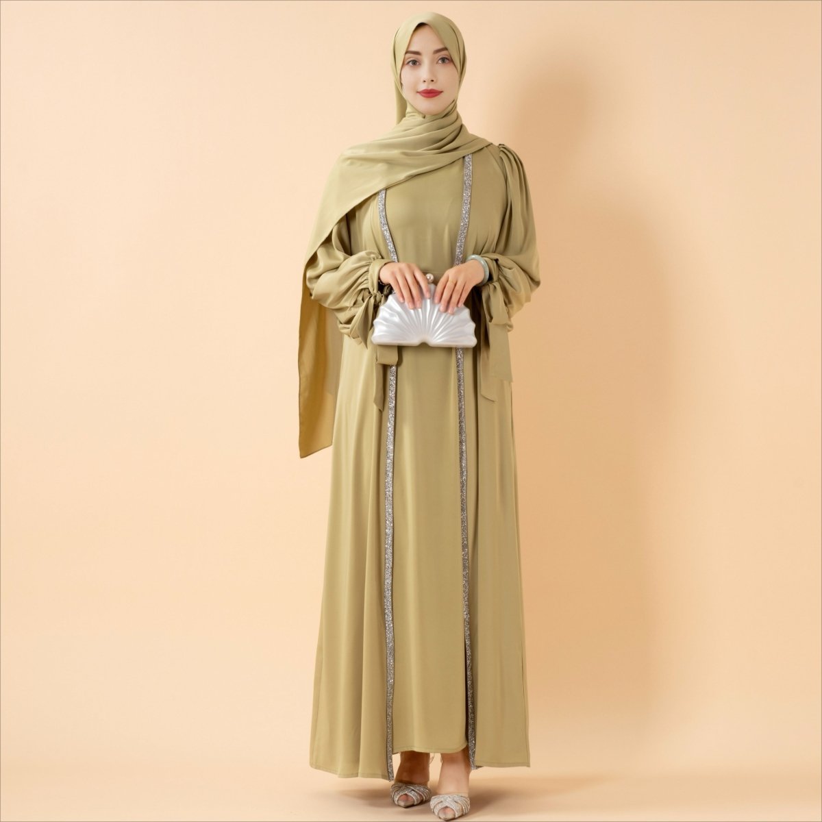 Elegant Bow Sleeve Abaya & Inner Dress Set