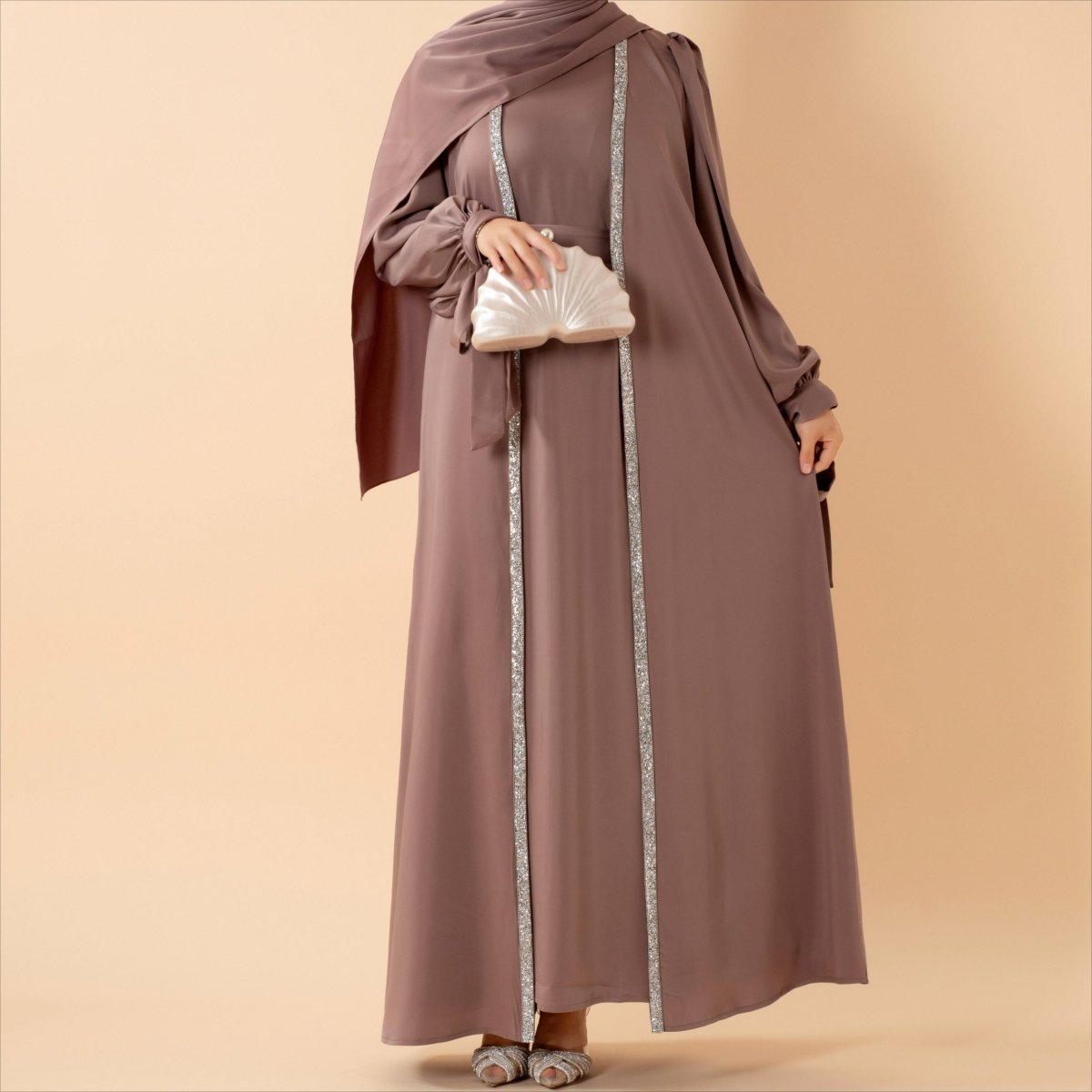 Elegant Bow Sleeve Abaya & Inner Dress Set