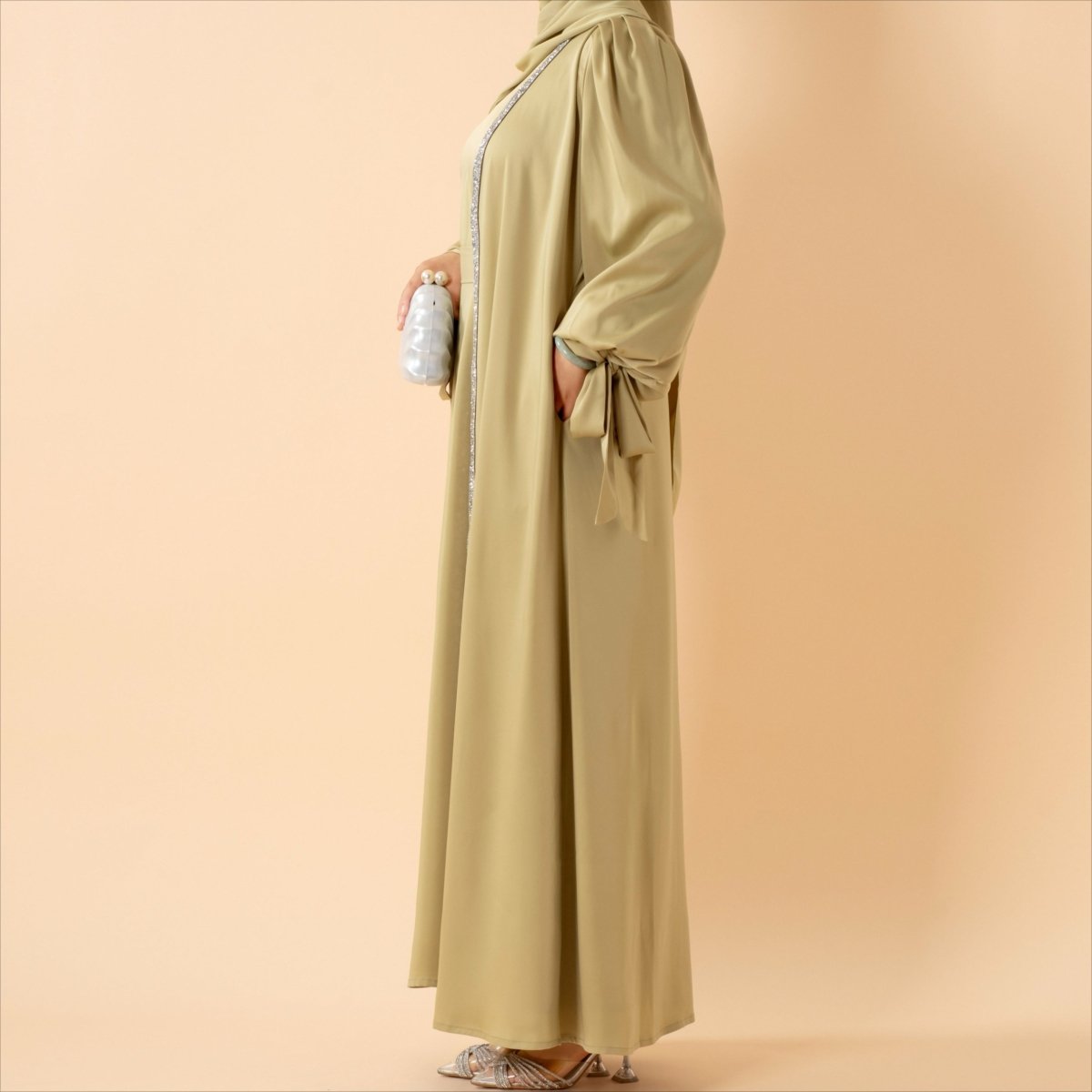 Elegant Bow Sleeve Abaya & Inner Dress Set