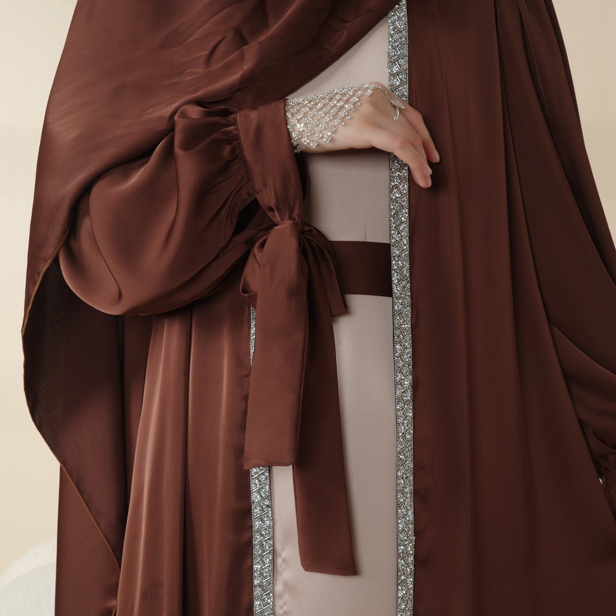 Elegant Bow Sleeve Abaya & Inner Dress Set