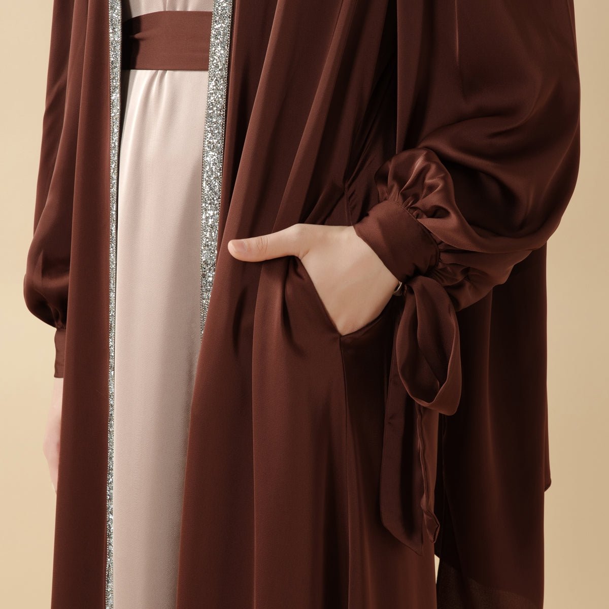 Elegant Bow Sleeve Abaya & Inner Dress Set