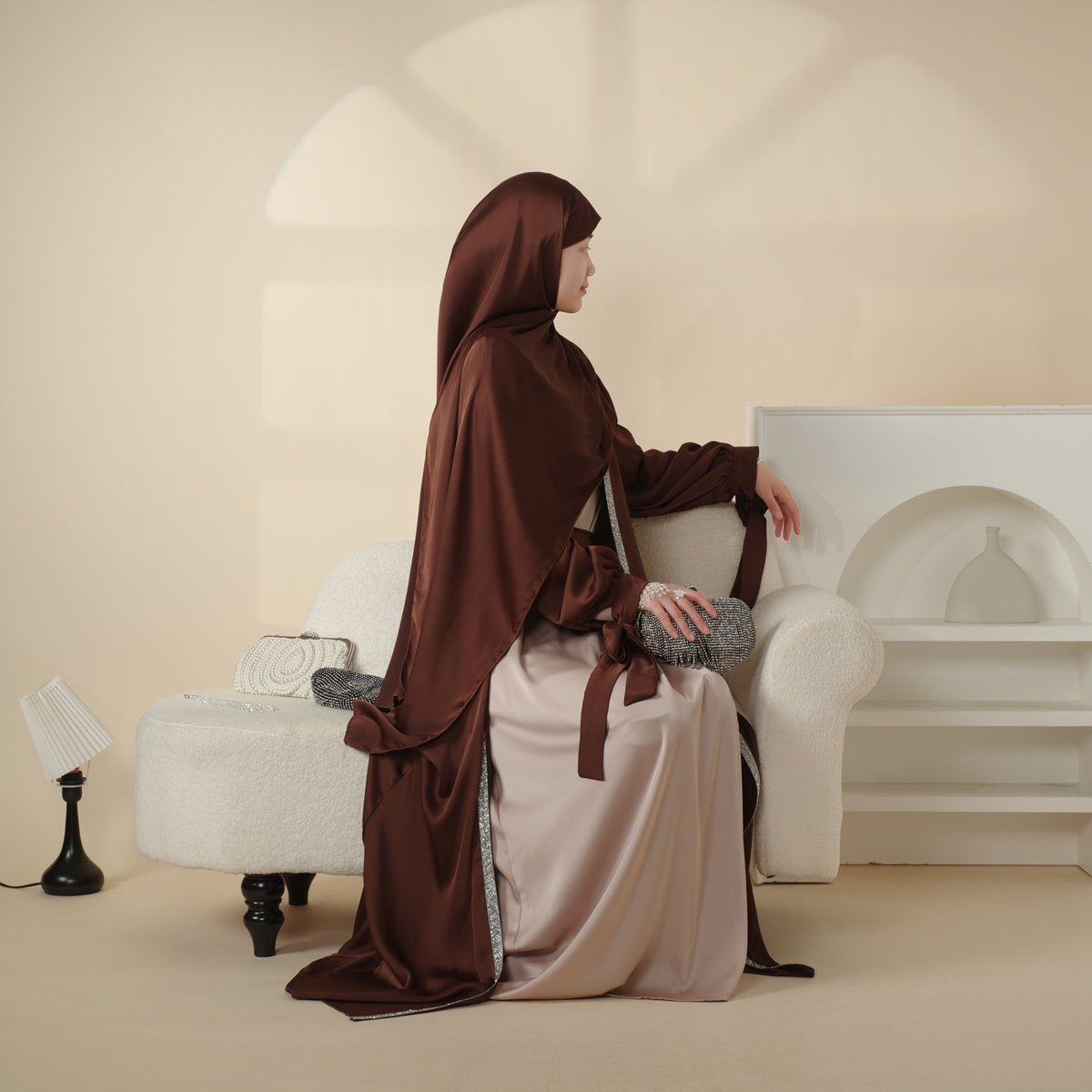 Elegant Bow Sleeve Abaya & Inner Dress Set