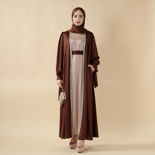 Elegant Bow Sleeve Abaya & Inner Dress Set