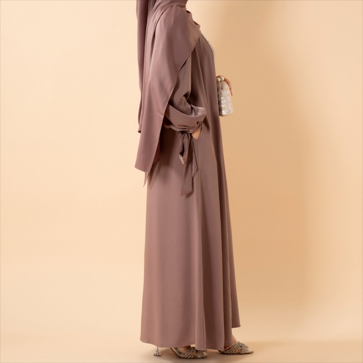 Elegant Bow Sleeve Abaya & Inner Dress Set