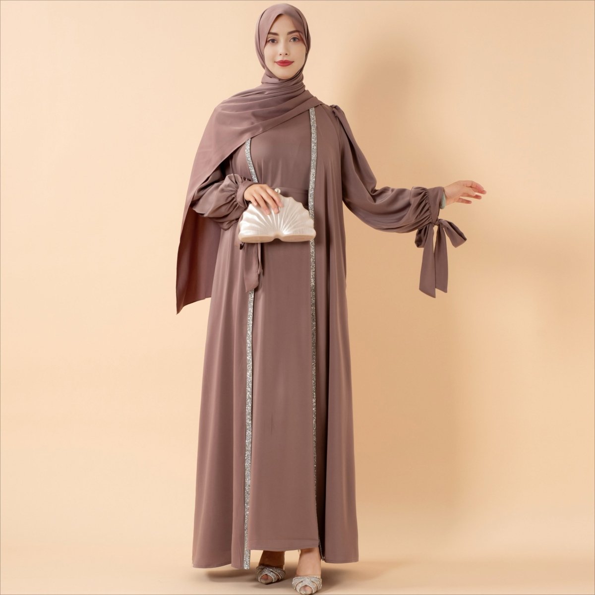 Elegant Bow Sleeve Abaya & Inner Dress Set
