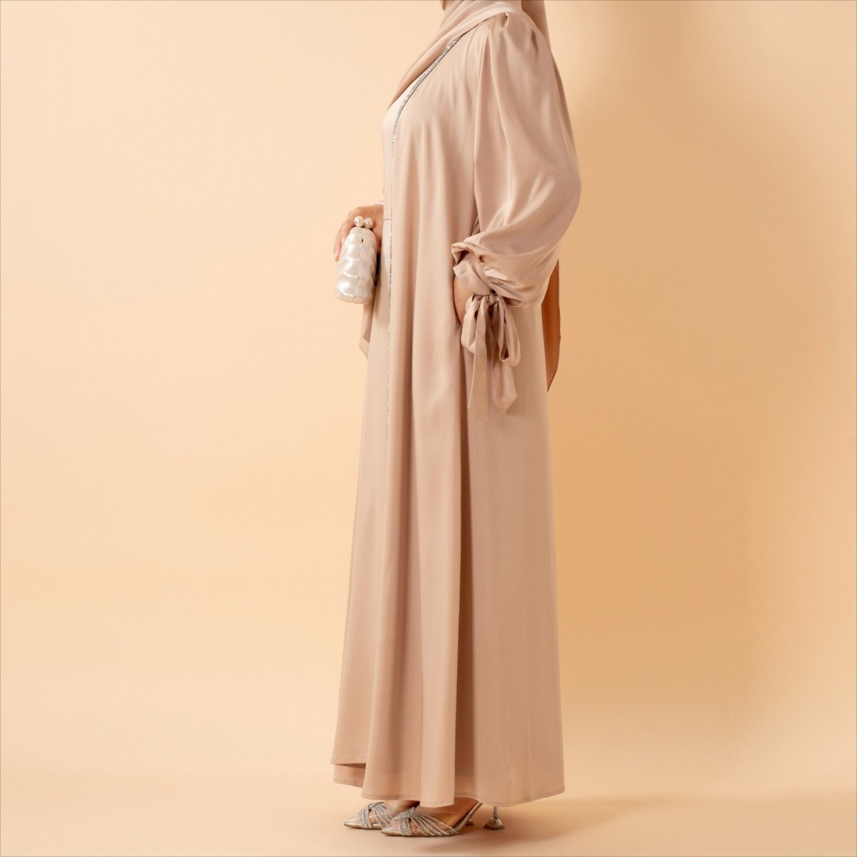 Elegant Bow Sleeve Abaya & Inner Dress Set