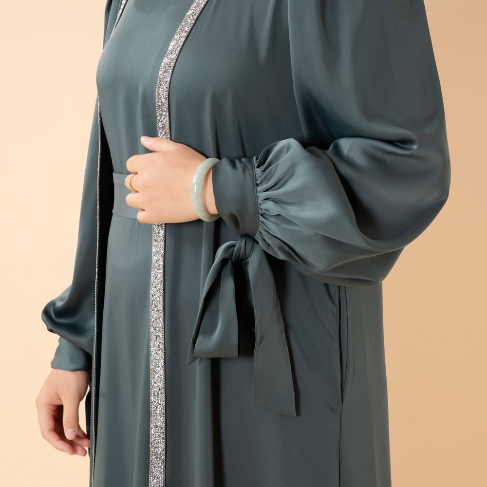 Elegant Bow Sleeve Abaya & Inner Dress Set