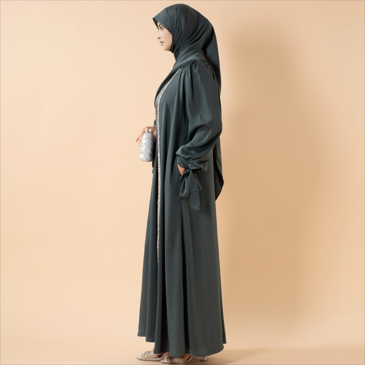 Elegant Bow Sleeve Abaya & Inner Dress Set