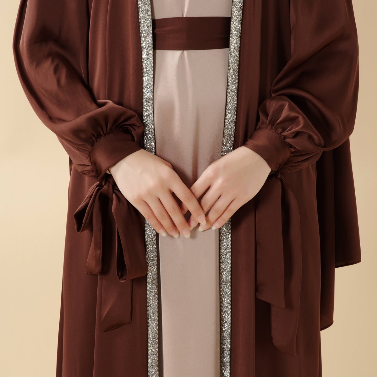 Elegant Bow Sleeve Abaya & Inner Dress Set