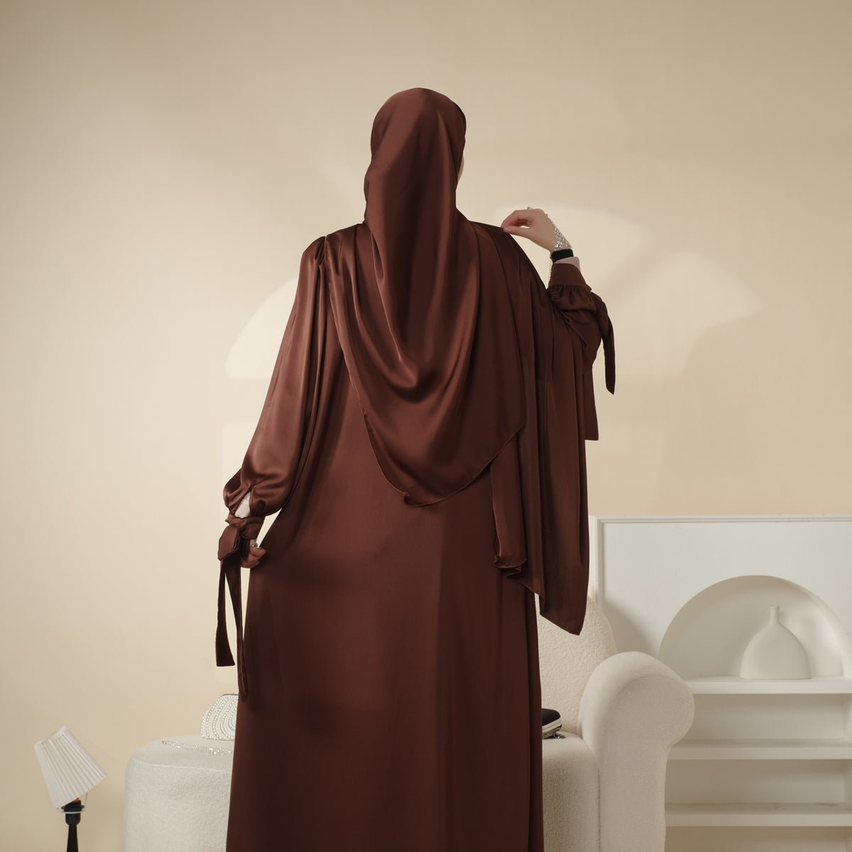 Elegant Bow Sleeve Abaya & Inner Dress Set