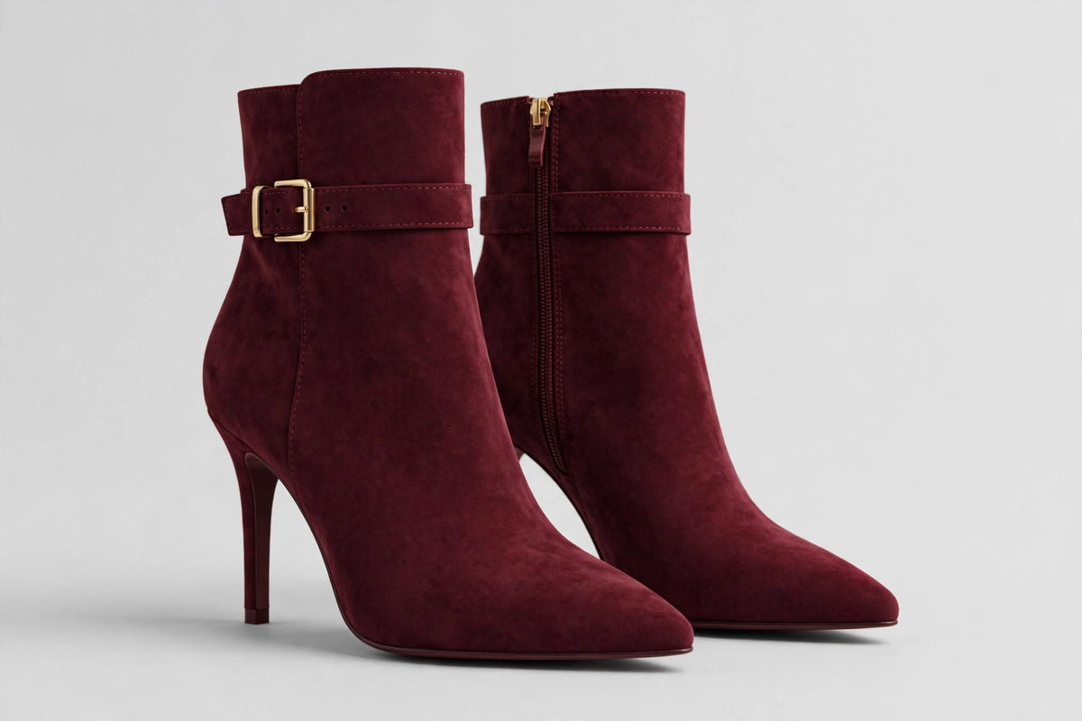 Womens Burgundy Heeled Ankle Boots