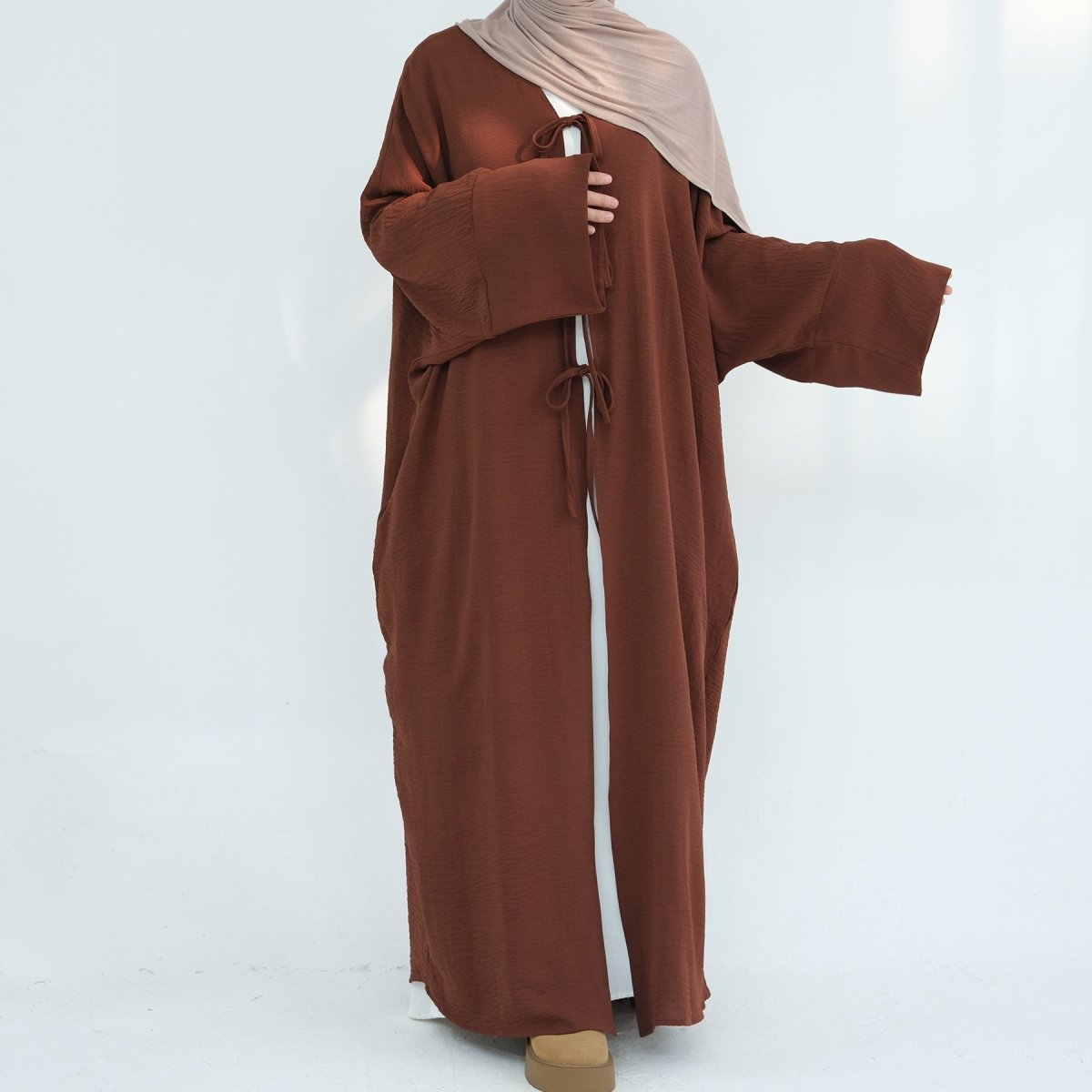 Elegant Lace-Up Open Kimono Abaya