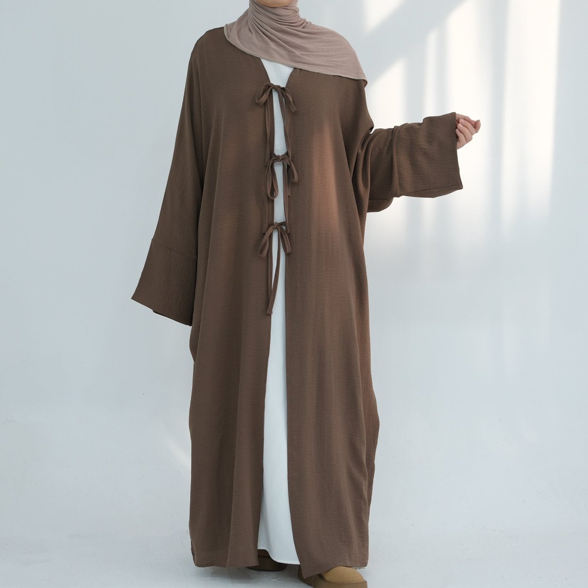 Elegant Lace-Up Open Kimono Abaya