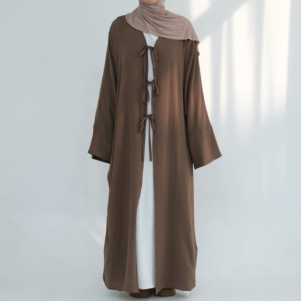 Elegant Lace-Up Open Kimono Abaya