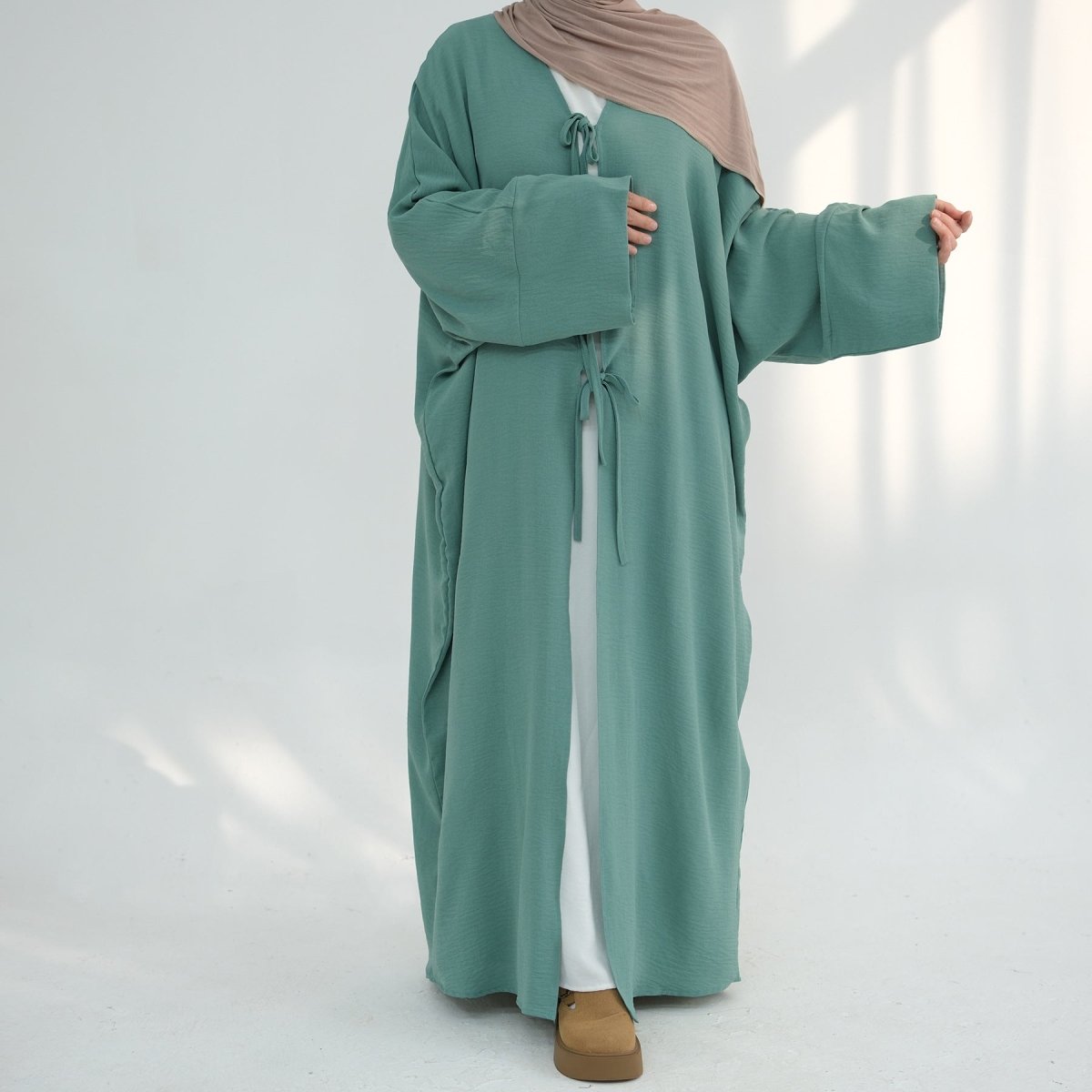 Elegant Lace-Up Open Kimono Abaya