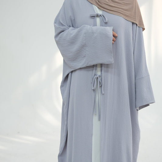 Elegant Lace-Up Open Kimono Abaya