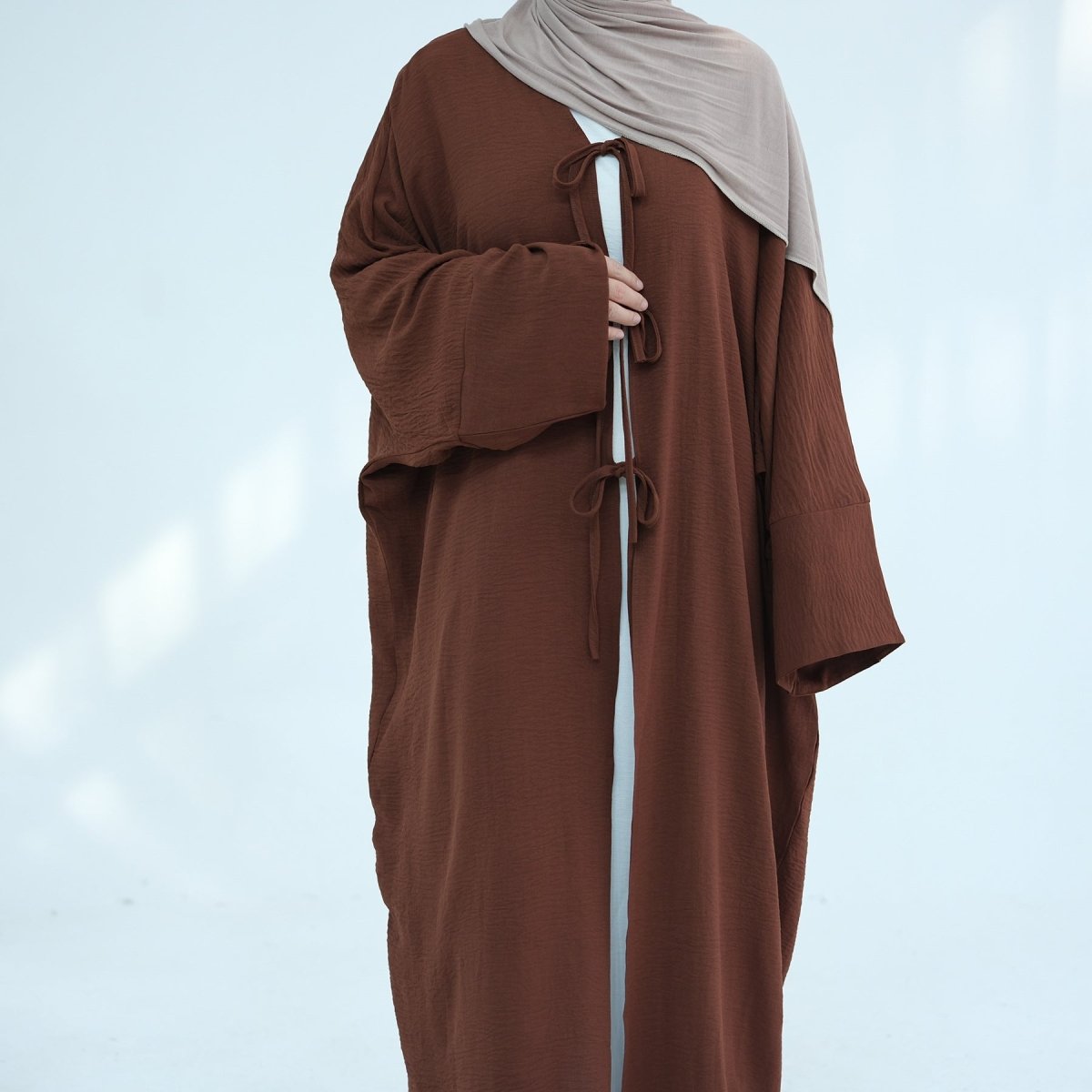 Elegant Lace-Up Open Kimono Abaya