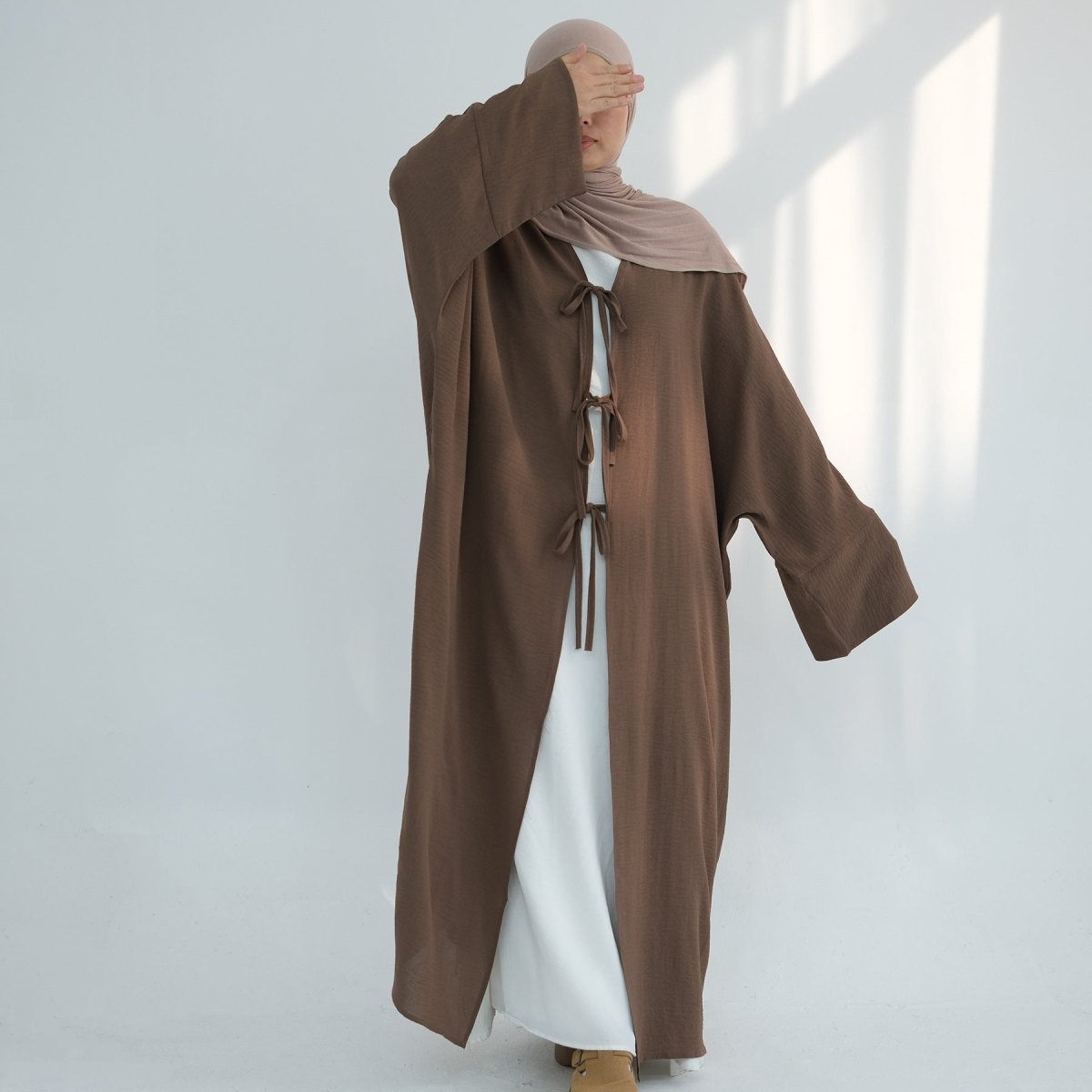 Elegant Lace-Up Open Kimono Abaya