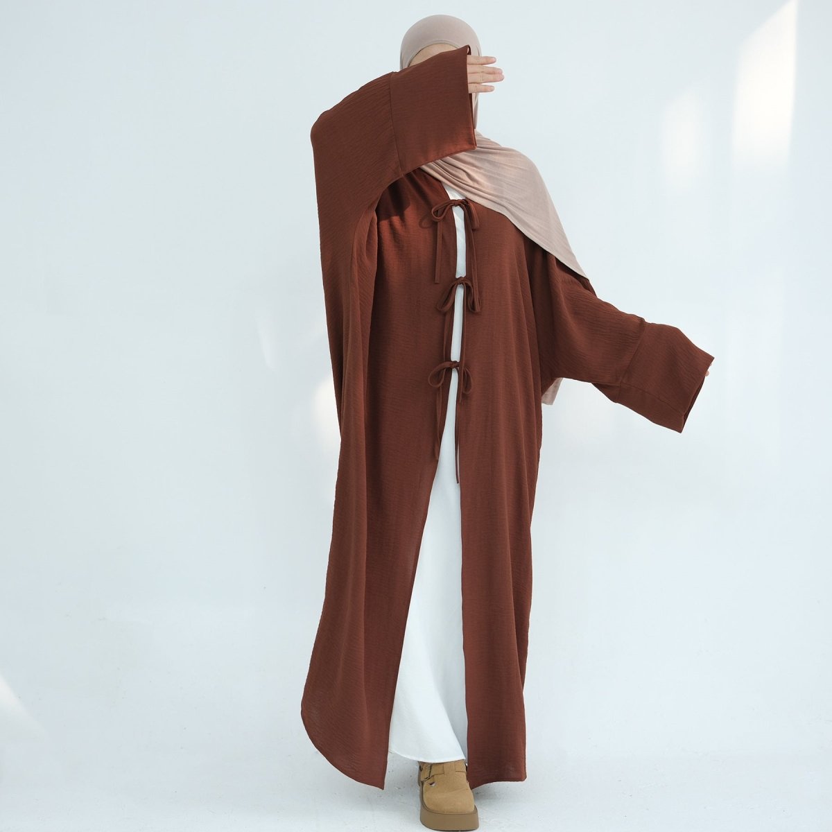 Elegant Lace-Up Open Kimono Abaya