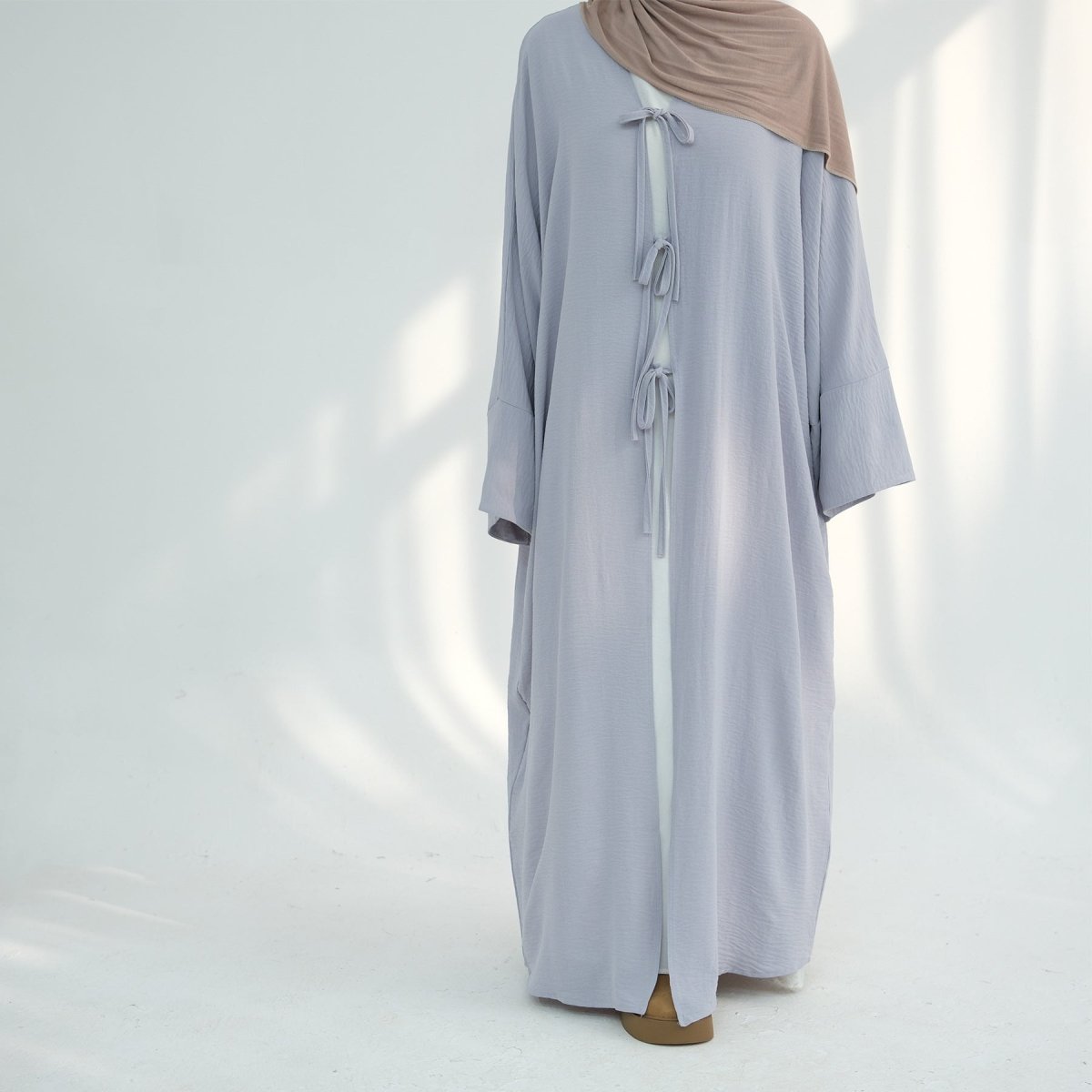 Elegant Lace-Up Open Kimono Abaya