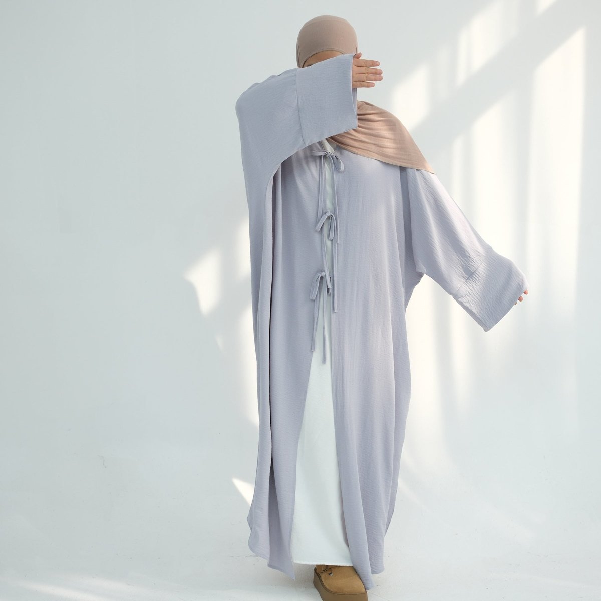 Elegant Lace-Up Open Kimono Abaya