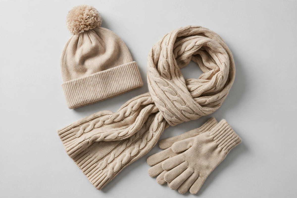 Womens Winter 3-Piece Knit Set - Beanie Hat Scarf Gloves