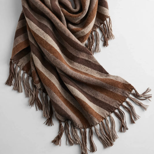 Women's Brown Striped Fringe Shawl Wrap