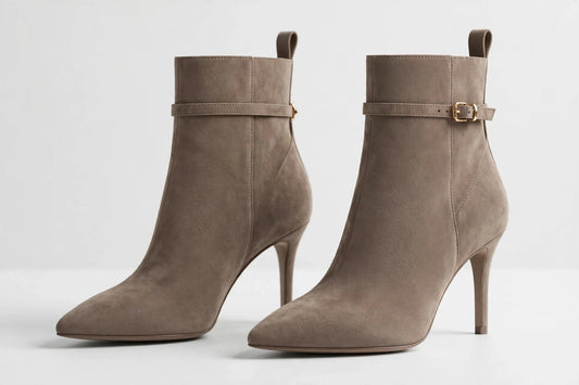 Women's Taupe Buckle Ankle Boots