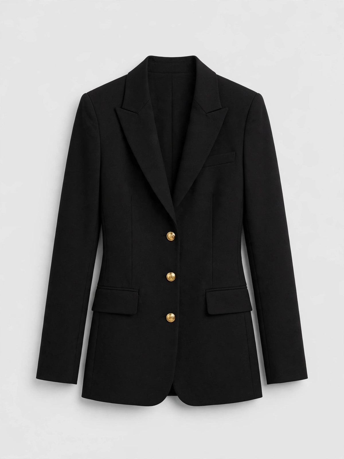 Womens Black Tailored Blazer - Elegant Gold-Button Blazer