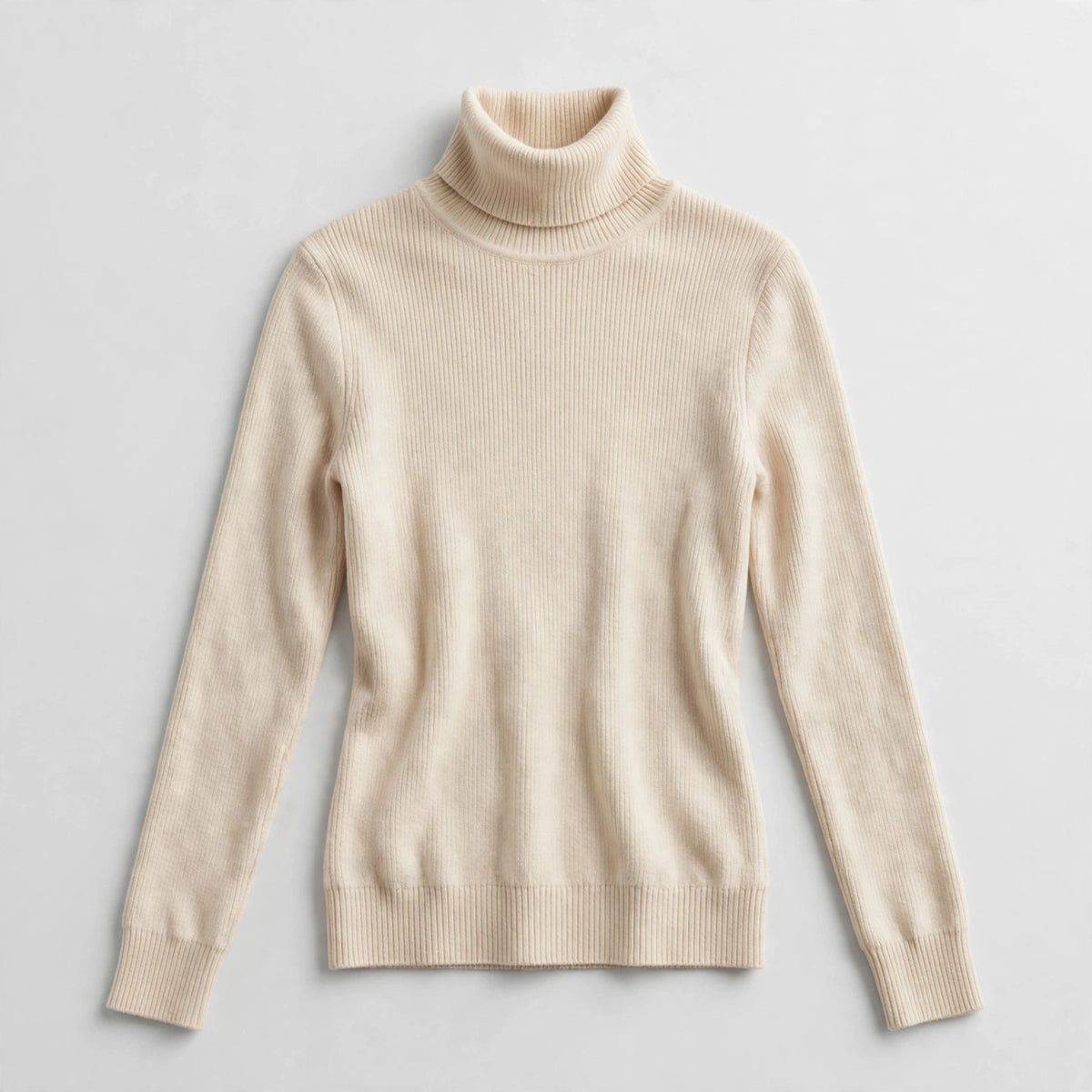 Womens Beige Ribbed Turtleneck Top - Elegant Fall Knit