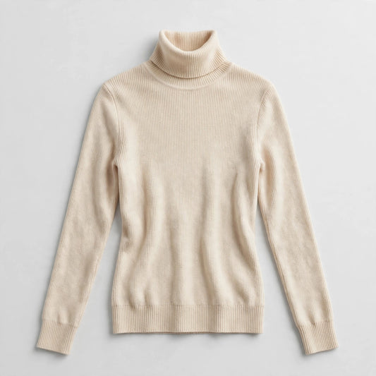 Womens Beige Ribbed Turtleneck Top - Elegant Fall Knit