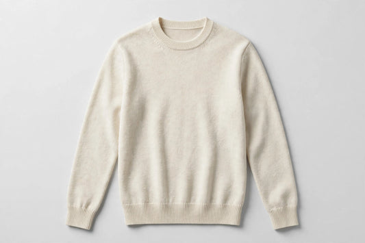 Mens Cream Crewneck Knit Sweater - Elegant Minimalist Fall Sweater