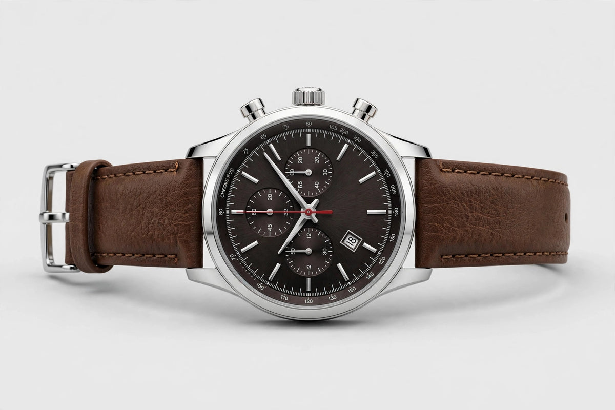 Mens Classic Brown Leather Strap Watch - Elegant Accessory