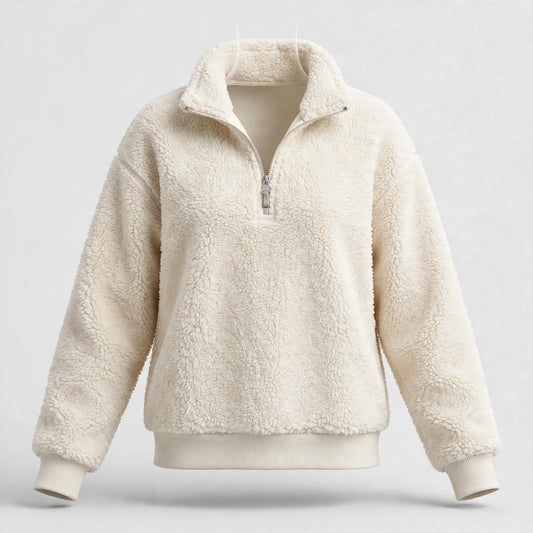 Womens Sherpa Quarter-Zip Pullover - Fuzzy Fleece Sweatshirt