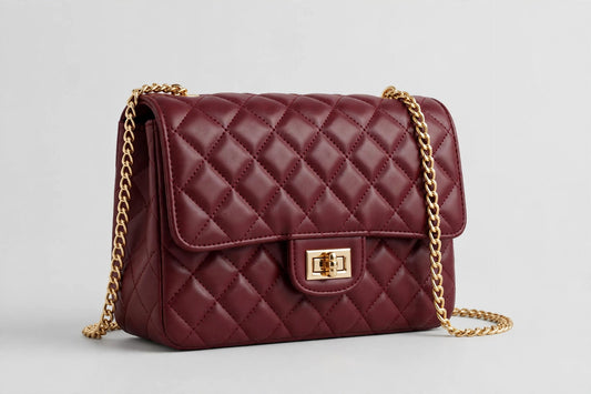 Burgundy quilted chain-strap handbag