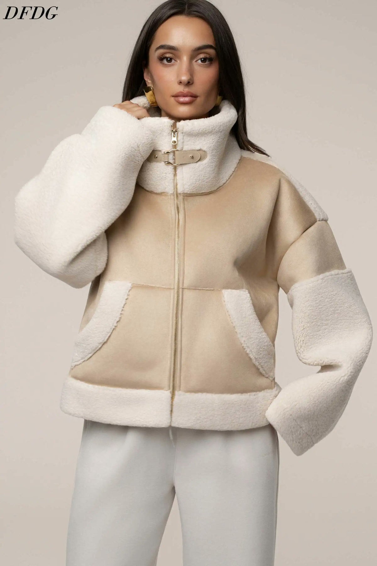 Women's Faux Shearling Cropped Biker Jacket